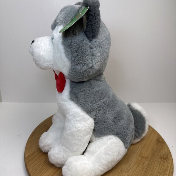 Fao Schwarz Husky 12" Stuffed Animal Plush Christmas Red Bow NEW - Picture 2 of 8
